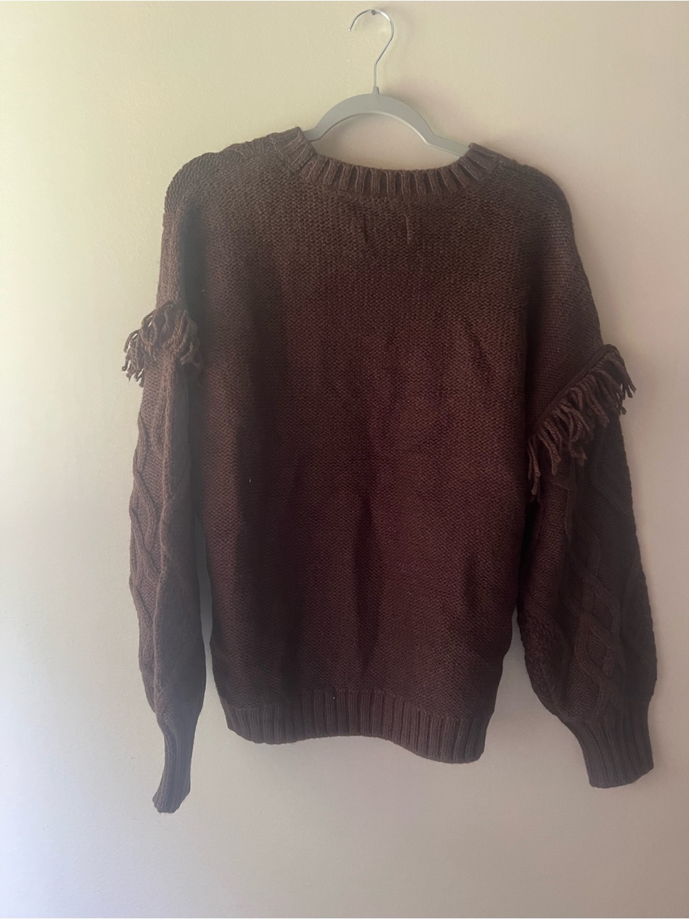 American Eagle Outfitters Brown Cable Knit Fringe Sweater - Picture 2 of 3